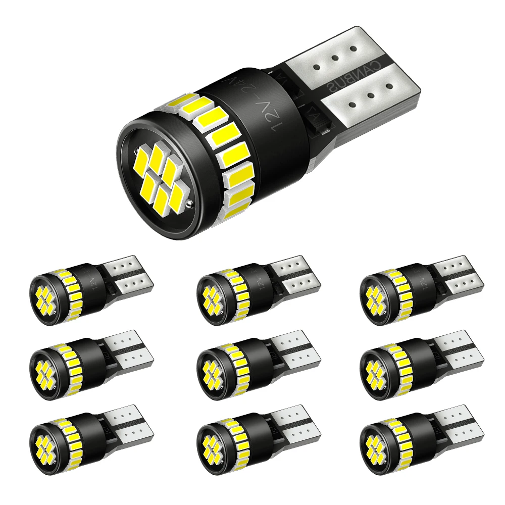 

10x Canbus T10 W5W LED Bulbs 3014 SMD Car Clearance Parking Light Auto Interior Lights No Error Trunk Lamp White Blue Yellow Red