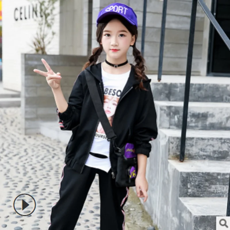 

Girls Sports Clothing Set 2019 New Spring and Autumn Kids Clothes Sets Children's 3 Print Colors Suits 2 Piece Size120-160 ly030