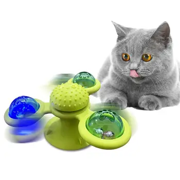 

Windmill Cat Toys with Suction Cup Interactive Cat Turnable Pet Hair Removal Brush Massager Kitten Drop Shipping