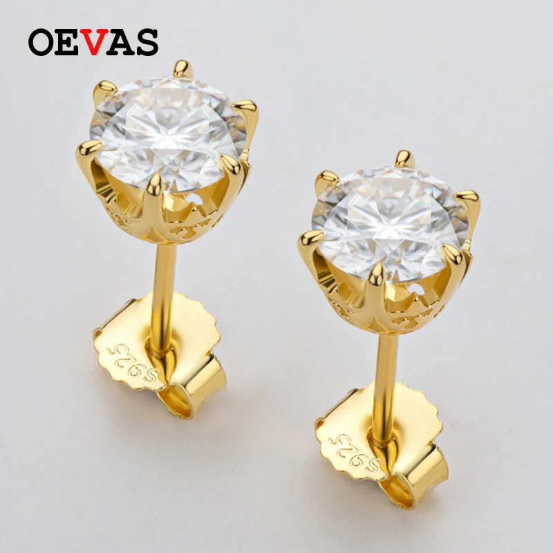 OEVAS Real 0.5/1 Carat D Color Moissanite Gold Color Stud Earrings For Women 100% 925 Sterling Silver Sparkling Fine Jewelry