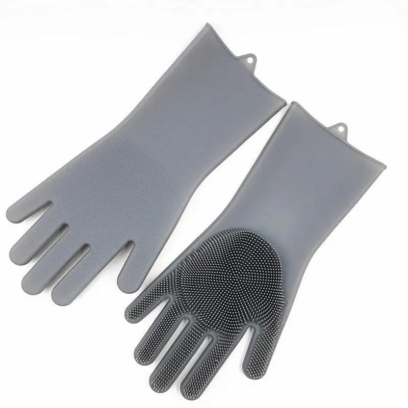 gray 16.5x32cm Силиконовые чистящие перчатки для кухни 1 пара перчаток для мытья посуды домашние чистящие перчатки бытовые чистящие аксессуары - Цвет: gray 16.5x32cm