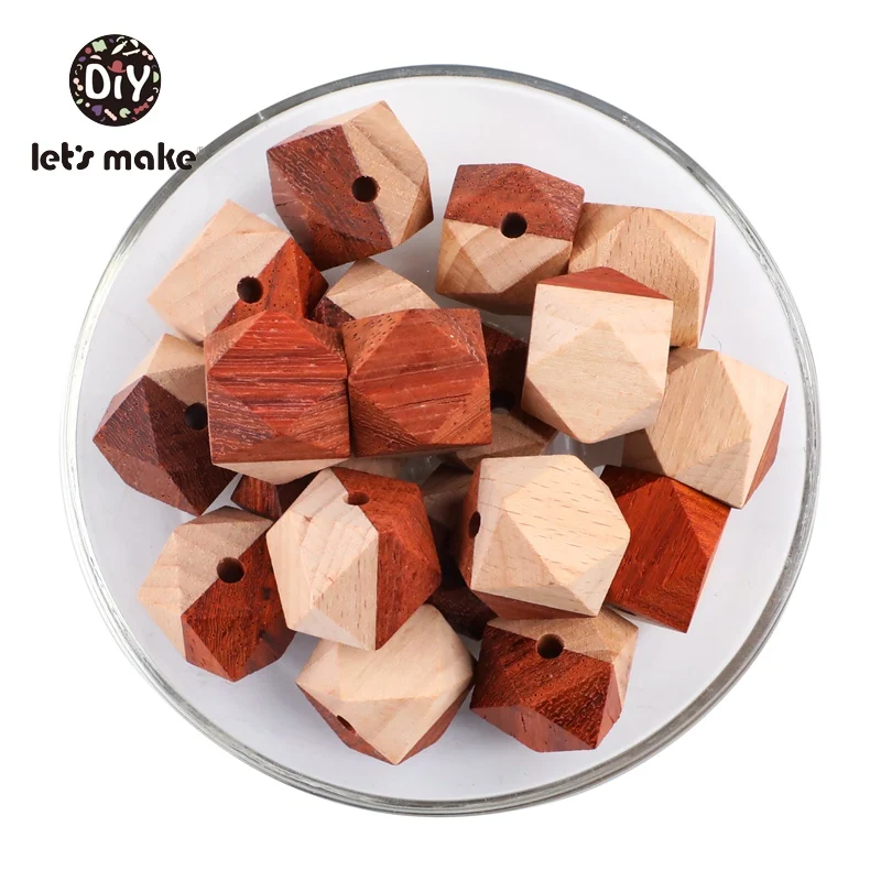 Let's Make Wooden Teether Octagonal Hexagonal Beads 50pcs 20mm PVC Free Red DIY Accessories Necklace Bracelet Baby Teething Toys