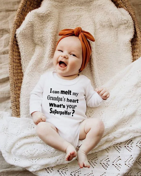 

I Can Melt Grandpas Heart What's Your Superpower Newborn Baby Funny Letter Print BodysuitsBaby Boys Girls Long Sleeve Jumpsuit