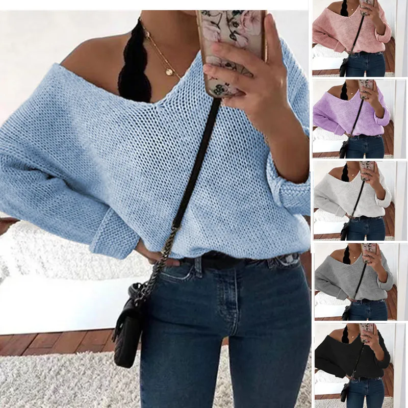 Повседневный синий свитер женский sueter feminino уличная sueters de mujer moda пуловер Женский