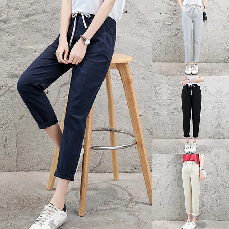 

Women Pants Cotton Linen Nine Spring Summer Thin Section Straight Loose Casual Pants