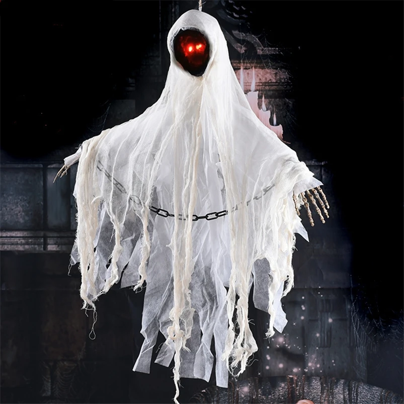 

White Light Up Eye No Face Halloween Hanging Ghost Electric Voice Control Haunted Horror Halloween Ghost Scary Halloween Decor