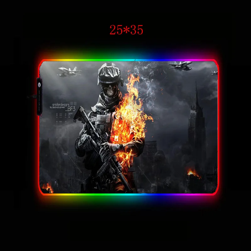 Yuzuoan Battlefield большой RGB коврик для мыши игровой коврик для клавиатуры большой компьютерный коврик для мыши геймер XXL коврик для мыши Радужный Настольный коврик с подсветкой