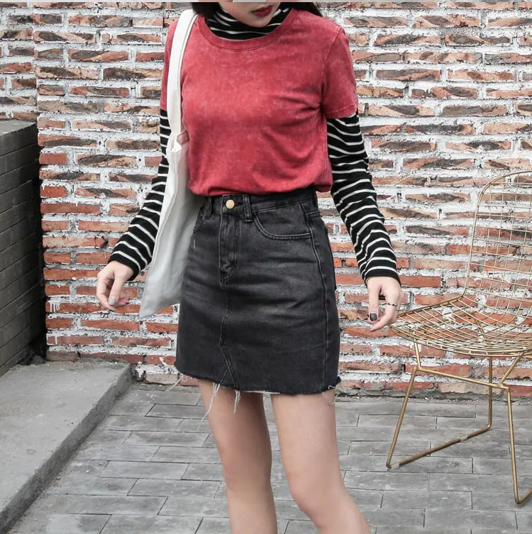 Женская джинсовая юбка карандаш черная или синяя однотонная Повседневная с