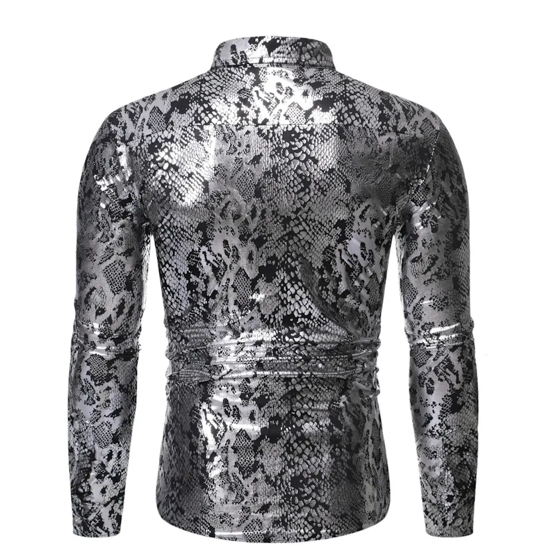 Мужские сексуальные платья с принтом змеи, рубашки Chemise Homme, новая брендовая рубашка для ночного клуба, мужская приталенная рубашка с длинными рукавами