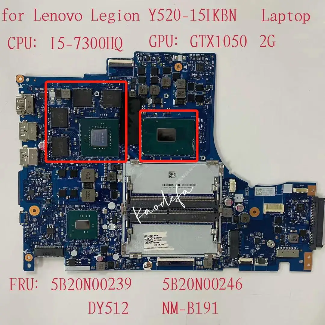 DY512 NM-B191 for Lenovo Legion Y520-15IKBN  Laptop Motherboard CPU:I5-7300HQ SR32S GPU:N17P-G0-A1  2G FRU:5B20N00239 5B20N00246 best motherboard for pc