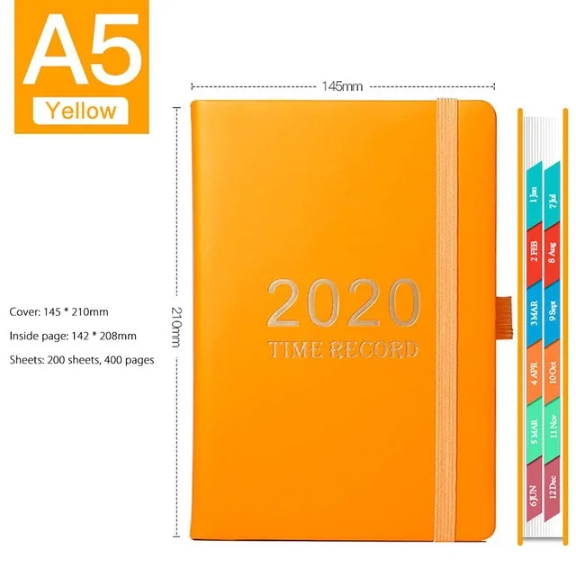 Yellow Новая мода Agenda уплотненный блокнот A5 кожаный мягкий переплет планировщик января-Dec Хроника эффективности журнал английский язык - Цвет: Yellow