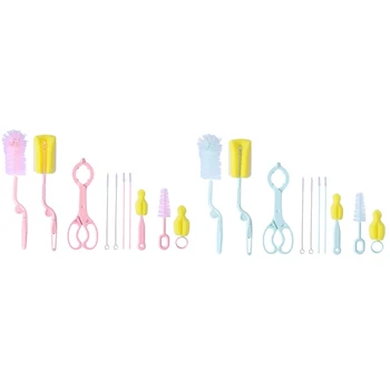 

10pcs/set Multipurpose Bottle Brushes Durable Cleaning Brush Set Bottle Clip Pacifier BrushMilk Bottle Cup 360 Degree Cleaner