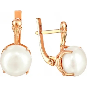

Примаэксклюзив earrings with 2 pearls in red gold