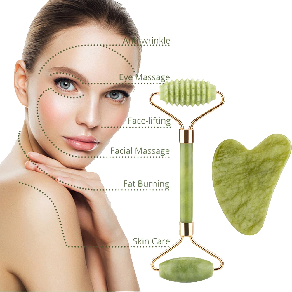 Jade Roller Gua Sha, Face Roller, Facial Beauty Skin Care Tools green