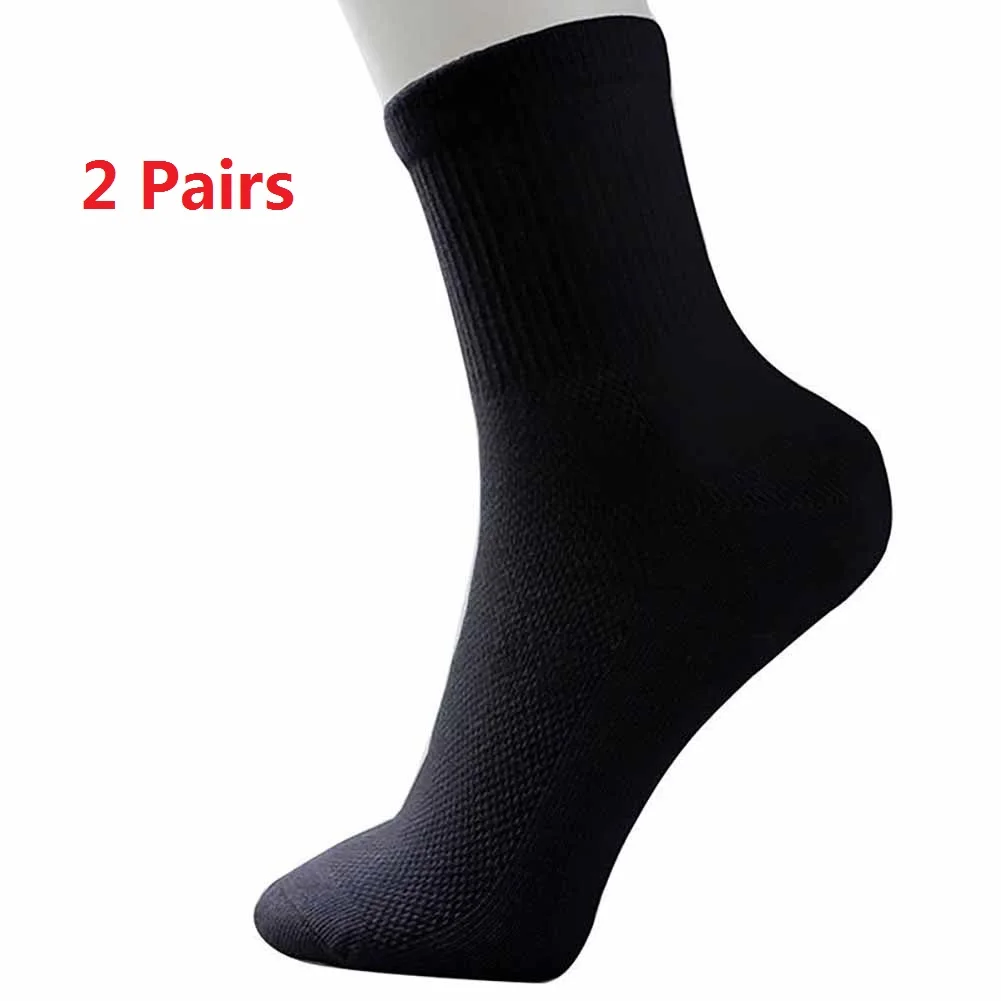 Black 2 Pairs 2 пары, все сезоны, мужские удобные носки из хлопка, спортивные носки, средняя труба, одноцветные, Осень-зима, сетчатые носки - Цвет: Black 2 Pairs