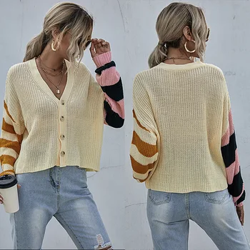

2020 Autumn and Winter Europe and America WOMEN'S Dress Joint Knitted Cardigan Sweater Coat Female Casual Versatile Clothing