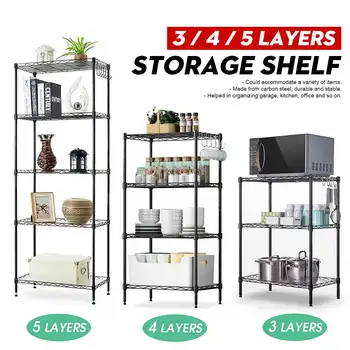 

3/4/5 Tier Storage Shelf Steel Wire Shelving Unit Organizer Rack Holder Home Kitchen Bookshelf Storage Books Display Adjustable