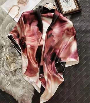 

pure silk flower printed scarf big square luxury pink chrysanthemum scarf women summer shawls and wraps brand foulard femme 42"