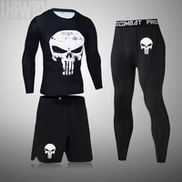 Fitness Training Clothes 3D Skull Thermal Underwear Compression Men's Suit Sports Running Clothes Warm Base Layer 3XL 2