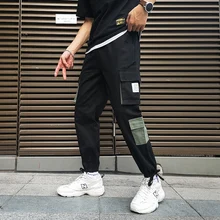 Красивые мужские брюки с несколькими карманами, Мужские штаны с эластичной талией, шаровары в стиле хип-хоп, повседневные свободные мужские штаны для бега