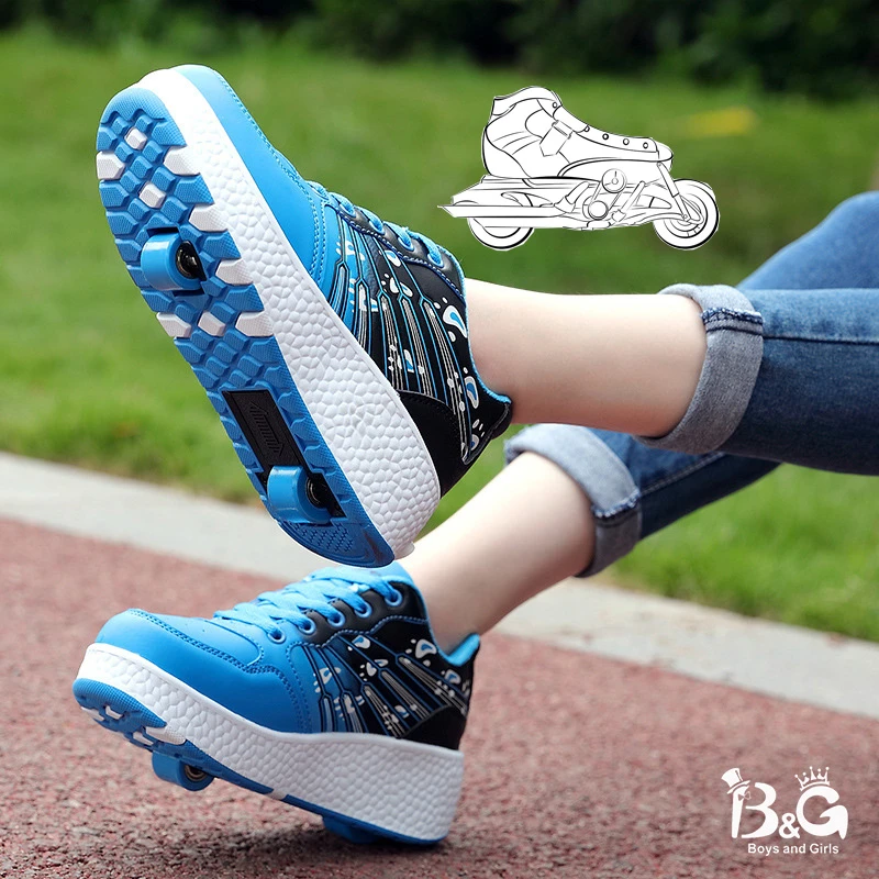

B&G Boys Roller Skating Shoes Anti-slip Kids Wheel Skateboarding Shoes Breathable Girls Walking Shoes Mesh Pulley Shoes