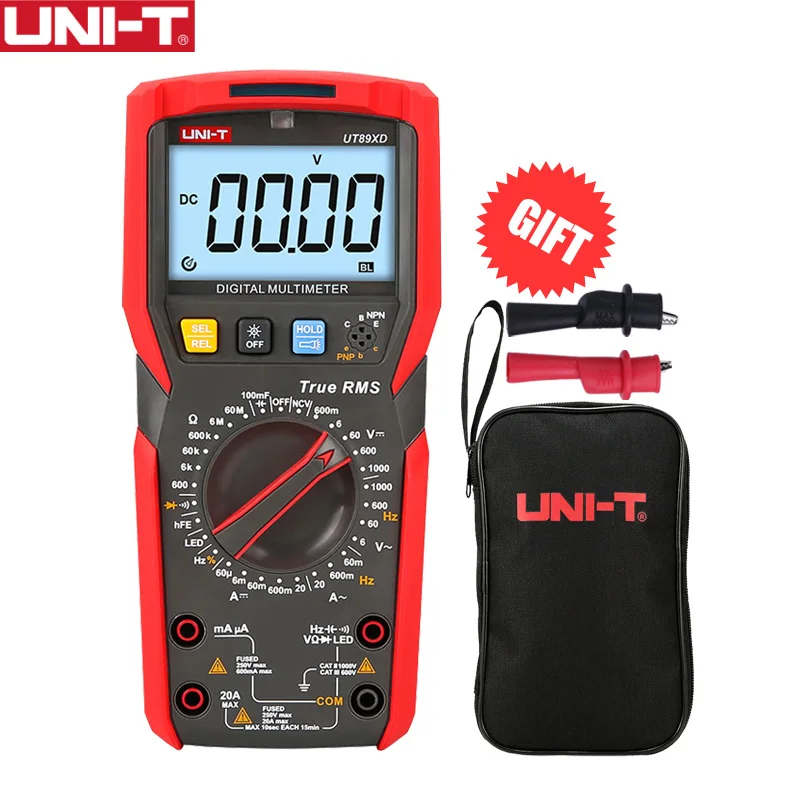 UNI-T UT89XD Цифровой мультиметр истинный среднеквадратичный Тестер Вольтметр переменного тока постоянного тока Амперметр 1000 В 20A Емкость Сопротивление частоты светодиодный измеритель - Цвет: UT89XD with Bag
