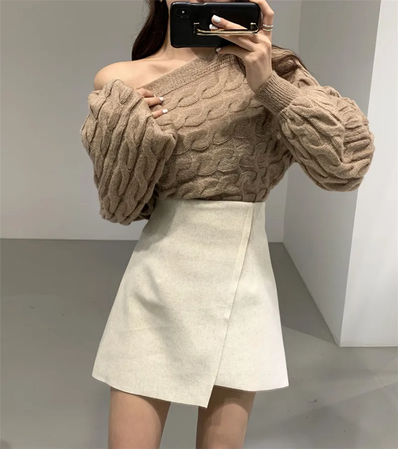 RUGOD свитер, пуловер и юбка комплект из 2 предметов, вязаная короткая юбка с вырезом лодочкой Новая Осенняя модная женская элегантная юбка