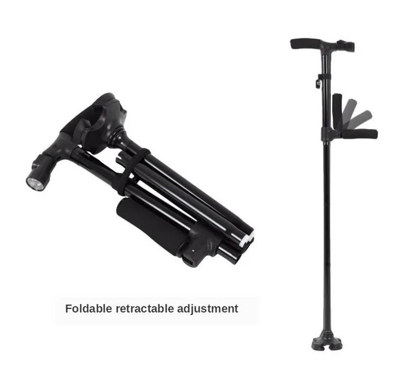 Double Handle Collapsible Telescopic Cane Folding Crutch LED Lightweight Safety Hiking Walking Stick Gifts for The Elder Parents 4