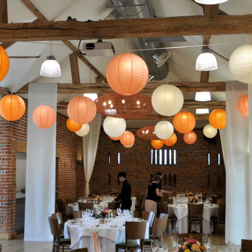 20 pcs Paper Lantern 8" 10" 12" Orange Beige Chinese Ball Paper lampion for Wedding Halloween Xmas Parties Events Hanging Decor