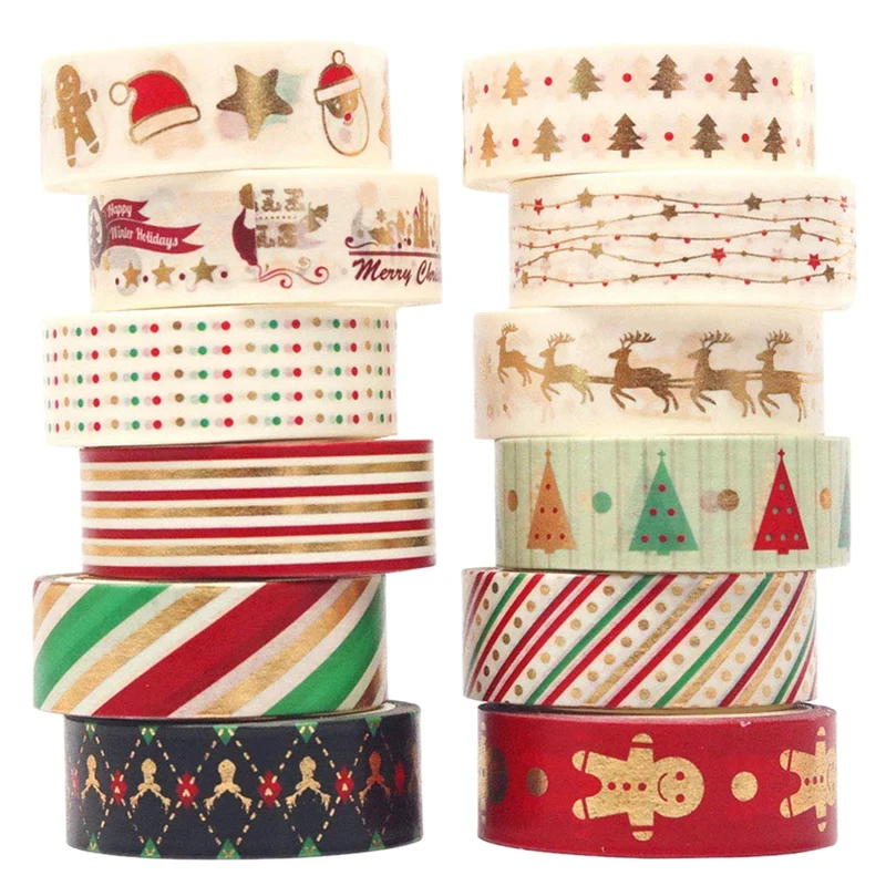 

12 Pcs Decorative Duct Tape Holiday Christmas Washi Tape Craft Decorative Kits 15mmx5M