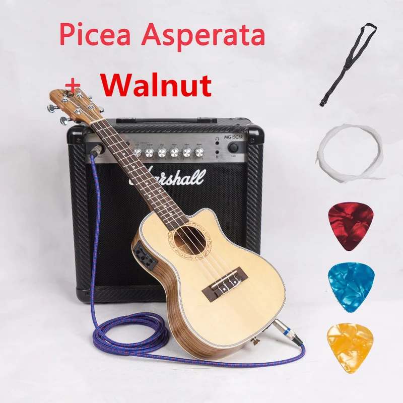 

Ukulele Cutaway Concert Tenor 23 26 in Walnut Acoustic Electric Mini Hawaiian Guitar 4 Strings Picea Asperata Ukelele Guitarra