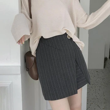 

Stripe Skirts Women Bodycon Autumn Winter Short Skirts Mini Korean Vintage Pencil Skirts Streetwear Sexy Irregular Office Lady