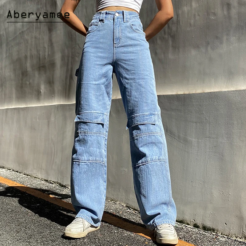 Aberyamee Women's Baggy Jeans Vertical 