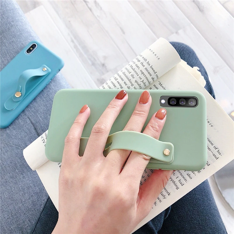 Ремешок на запястье Чехол для samsung Galaxy S10 5G S10E S8 S9 плюс A10 A20 A30 A40 A50 A60 A70 A80 A7 M30 кольцо-подставка с силиконовой крышкой