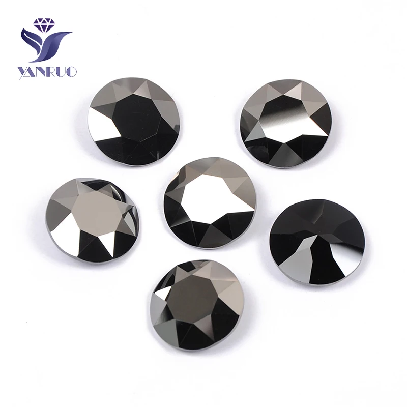 Jet Hematite YANRUO 1201 круглые 27 мм большие стразы с кристаллами для шитья и одежды - Цвет: Jet Hematite