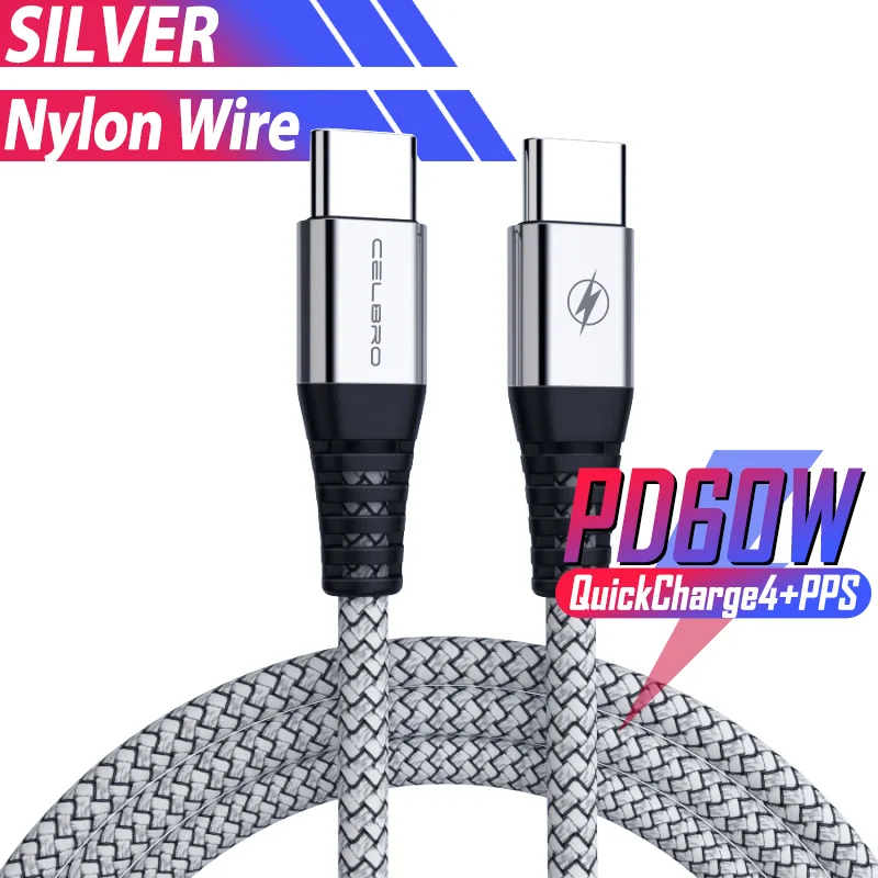silver Кабель Usb type C для Macbook Switch samsung S10 Pd 3,0 Quick Charge 4,0 60w Usb C type C кабель для зарядного устройства каво Usb 3,1 - Цвет: silver