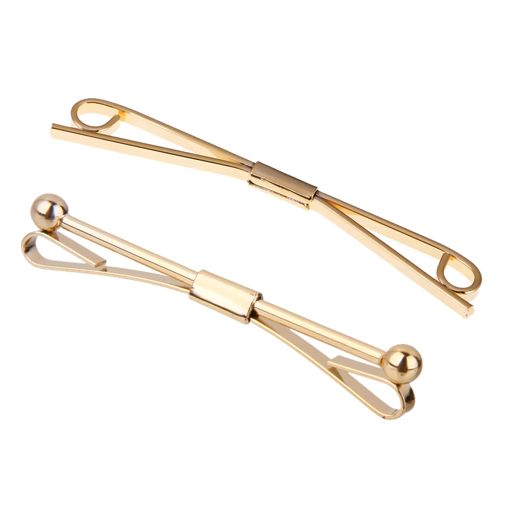 2Pcs Mens Gold Necktie Tie Clip Bar Clasp Cravat Pin Skinny Brooch Collar