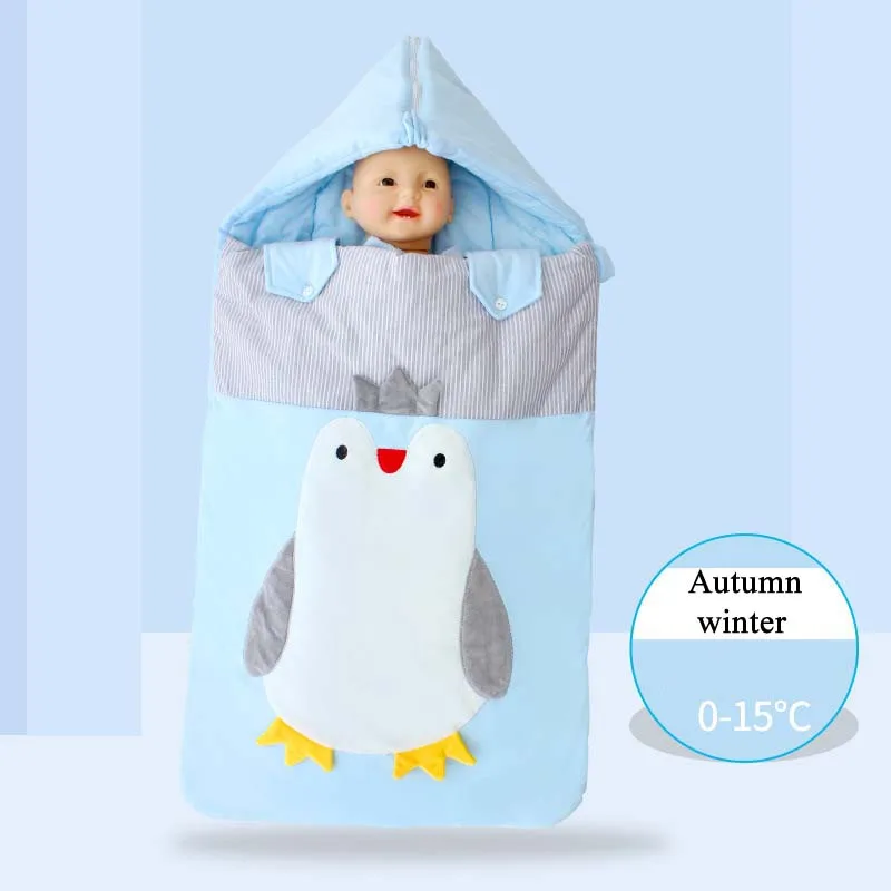 Blue penguin thick Конверт для ребенка, спальные мешки, постельные принадлежности для малышей, зимние Мультяшные животные, спальный мешок для новорожденных, спальные мешки, милые толстые теплые мешки - Цвет: Blue penguin thick