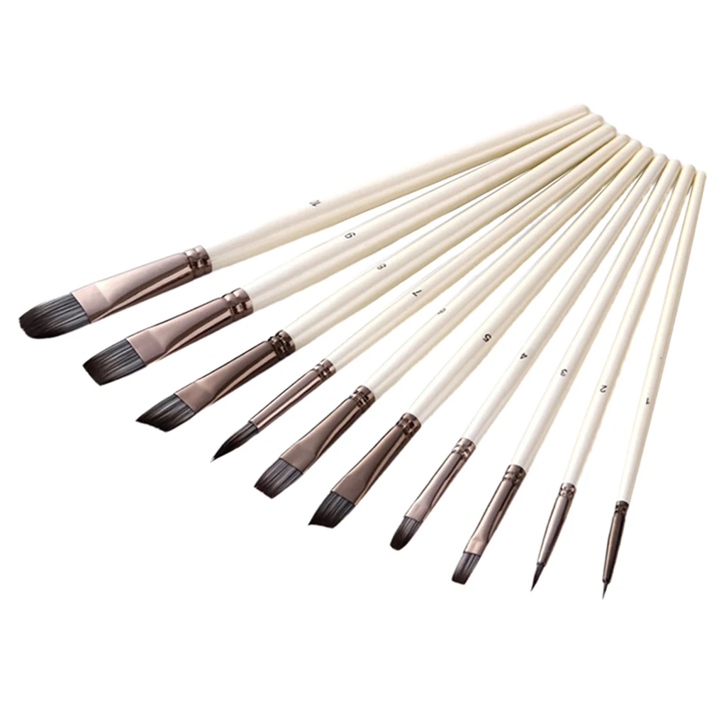 Pack of 10pcs Paint Brushes Set Nylon Hair Brush with Wood Handle for Acrylic Oil Watercolor Painting Gouache Painting