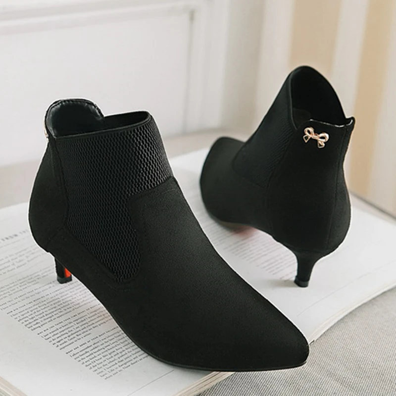 Ботильоны женские черные/коричневые повседневные модные короткие ботинки