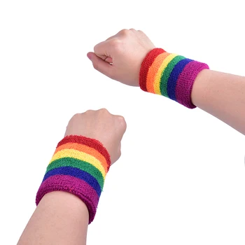 

1pc Wristband Rainbow Color Cotton Wristbands Sport Sweatband Hand Band For Gym Volleyball Tennis Sweat Wrist Support Guard