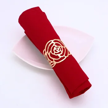 

TAI Top 6Pcs/set Rose Flower Shaped Hollow Napkin Ring for Wedding Party Silver Gold Alloy Table Napkin Holder Serviette Buckle