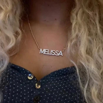 

Custom Name Iced Out Letters Pendant Necklace For Women Men Charms Zircon Hip Hop Jewelry With Cuban Chain Collier Femme 2020