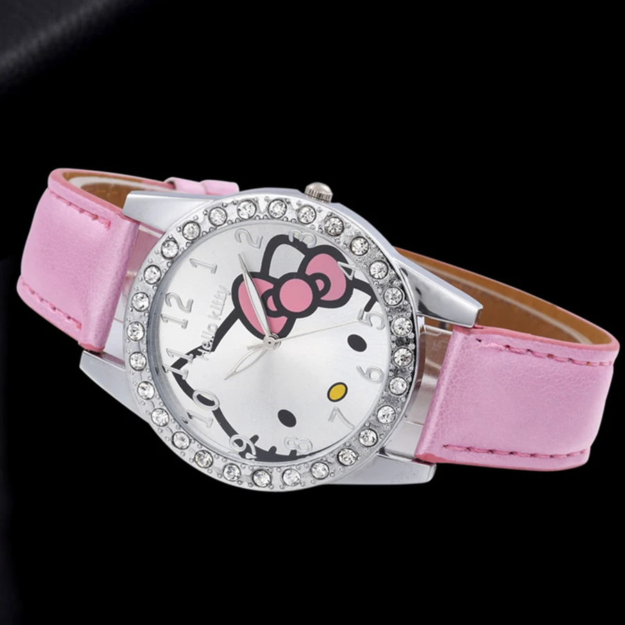 hello kitty девушка часы кожаный ремешок аналог кварцевые часы, модный платье часы relogio feminino