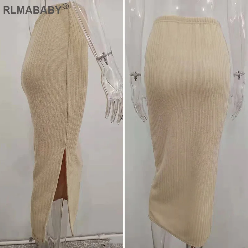 RLMABABY осенне-зимнее трикотажное эластичное Сексуальное Женское Платье с разрезом и высокой талией, облегающее хлопковое женское платье