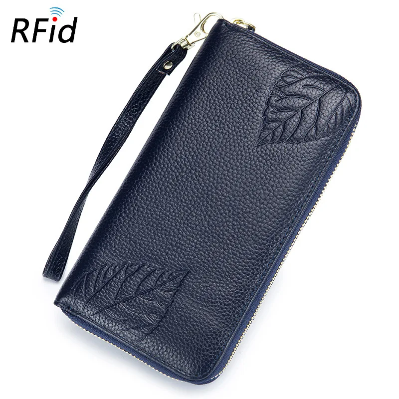 

Carrying Wallet RFID Women's Genuine Leather Long Embossed Handbag Zipper Wallet Large Capacity Multi-functional Cowhide