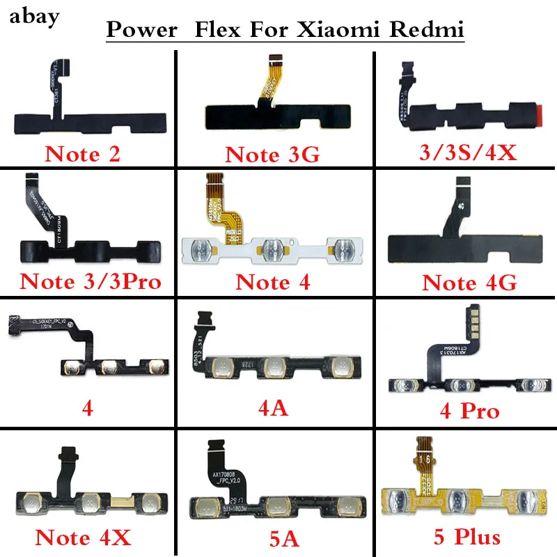 

Volume Button Power Switch On Off Button Flex Cable For Xiaomi Redmi 3 3S 4 pro 4A Note 2 4 3 pro 4X Power Flex Repair Parts