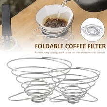 Foldable Coffee Filter Cup Spring Stainless Steel 2-4 Cups Portable Coffee Dripper Filter Holder Kitchen Camping Tool