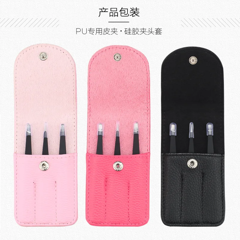 

3 PCS /set Tweezers Stainless Steel Point Tip/Slant Tip/Flat Tip Hair Removal Makeup Tools Accessory with Bag case