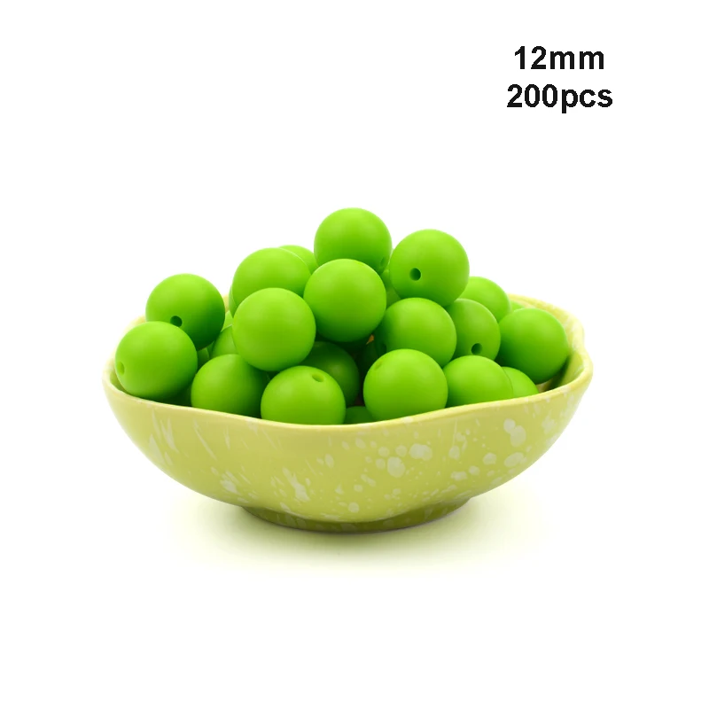 Chartreuse LOFCA 12 мм, 200 шт./лот, бусины из пищевого силикона, Прорезыватель для зубов, круглые бусины, Детская жевательная для прорезывания зубов, Силиконовые Прорезыватели для самостоятельного изготовления - Цвет: Chartreuse